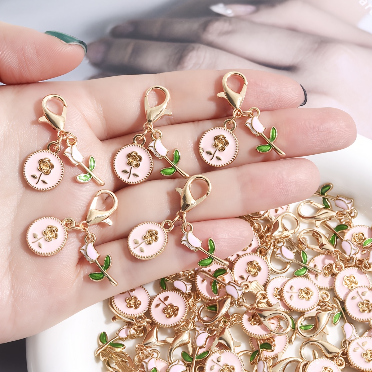 8pcs Small Alloy Flowers with Lobster Clasps for Craft Making